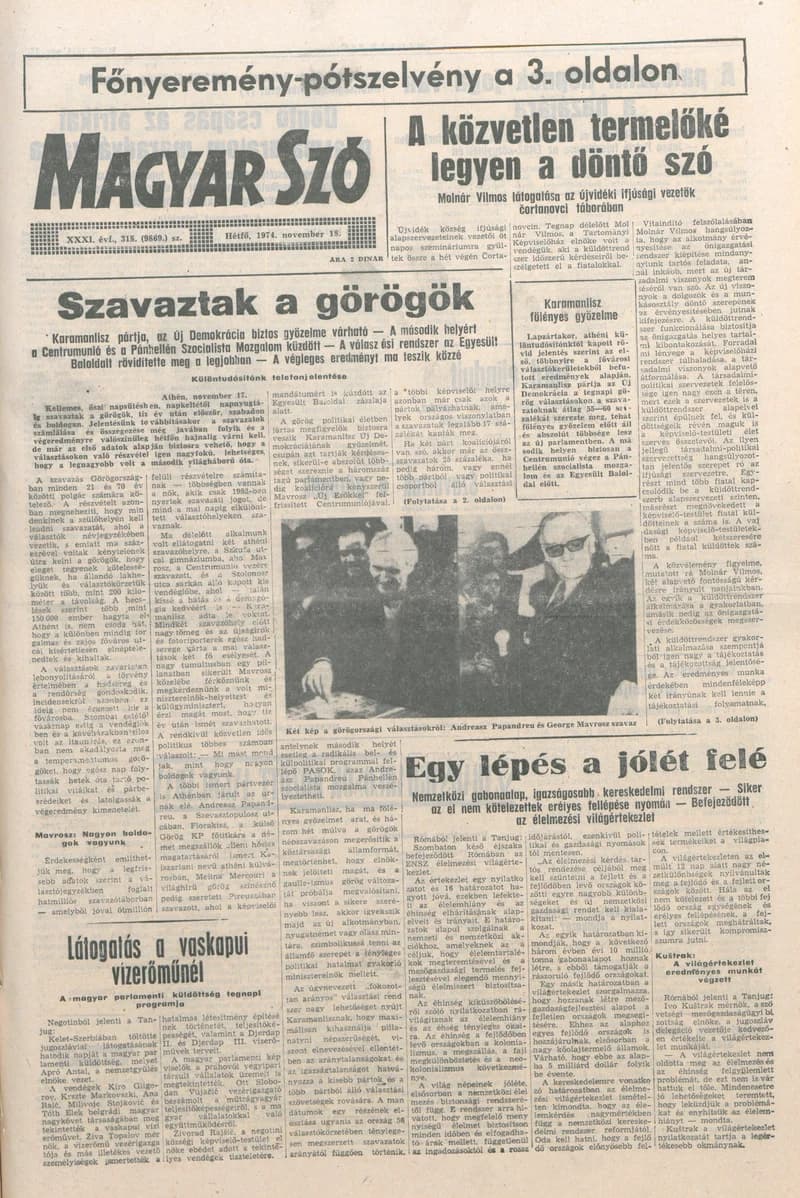 Magyar Szó, 31. évf. 1974. november 18. 318. sz. 1–6. oldal