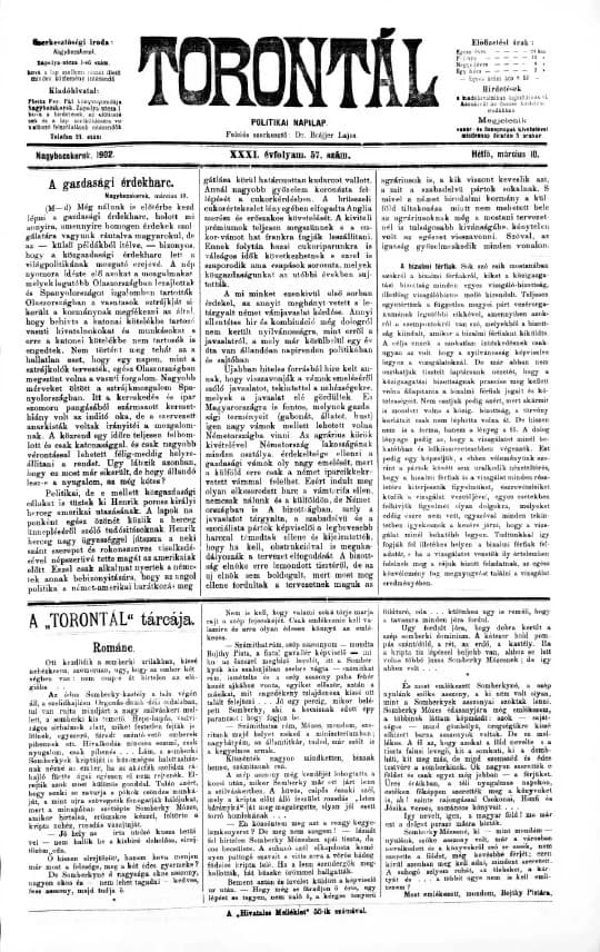 Torontál, 31. évf. 1902. március 10. 57. sz.
