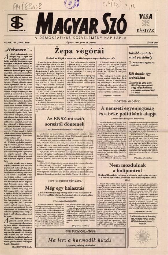 Magyar Szó, 52. évf. 1995. július 21. 167. sz. 1–16. oldal