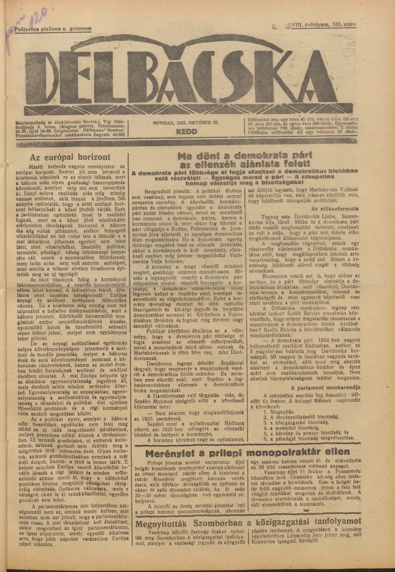 Délbácska, 8. évf. 1927. október 25. 248. sz.