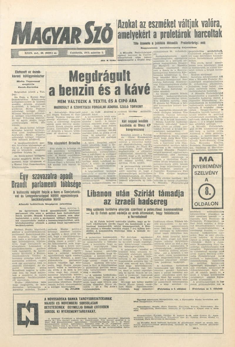 Magyar Szó, 29. évf. 1972. március 2. 60. sz. 1–16. oldal