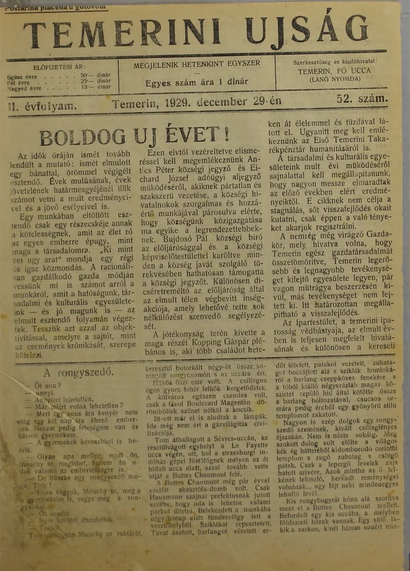 Temerini Újság 1928-1944, 2. évf. 1929. december 29. 52. sz.