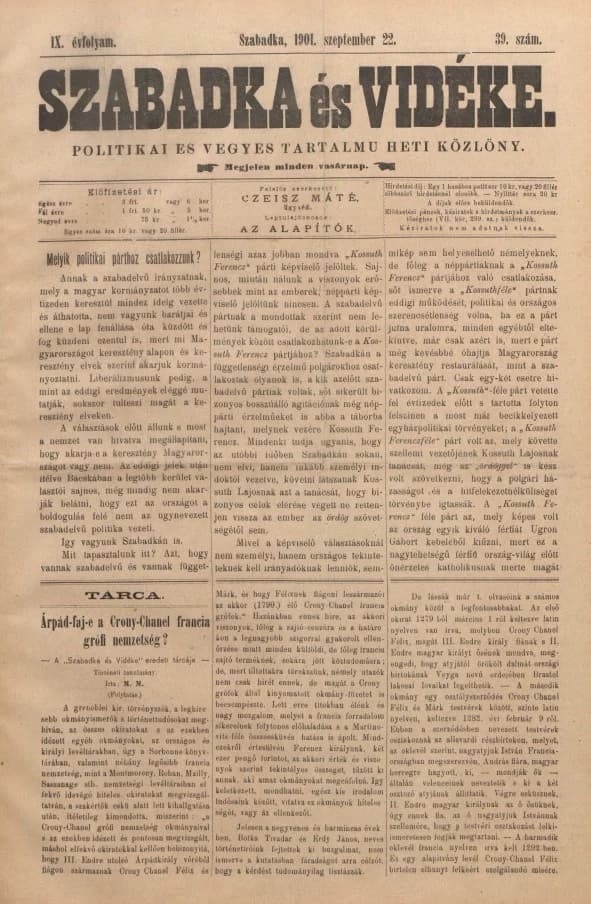 Szabadka és vidéke II, 9. évf. 1901. szeptember 22. 39. sz.