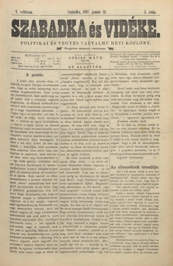 Szabadka és vidéke II, 5. évf. 1897. január 31. 5. sz.