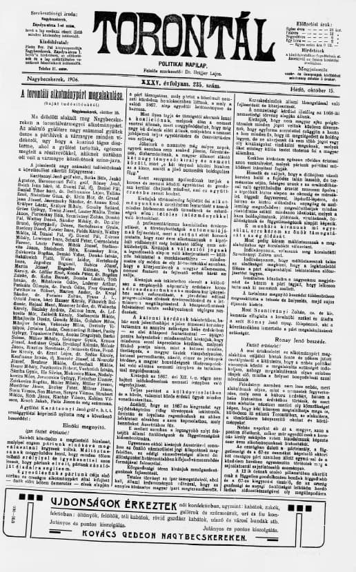 Torontál, 35. évf. 1906. október 15. 235. sz.