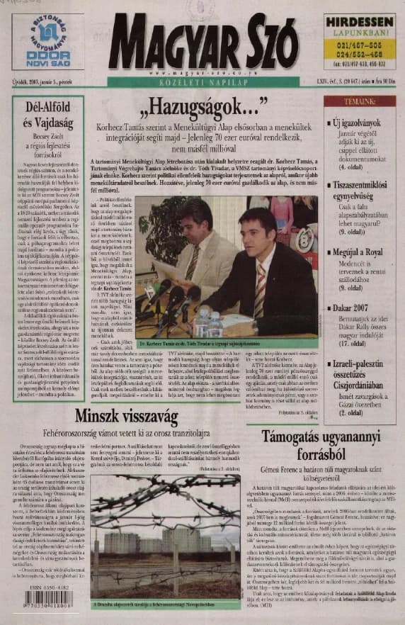 Magyar Szó, 64. évf. 2007. január 5. 3. sz. 1–20. oldal