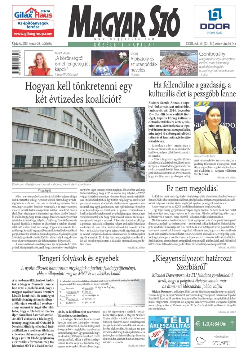 Magyar Szó, 72. évf. 2015. február 26. 45. sz. 1–20. oldal