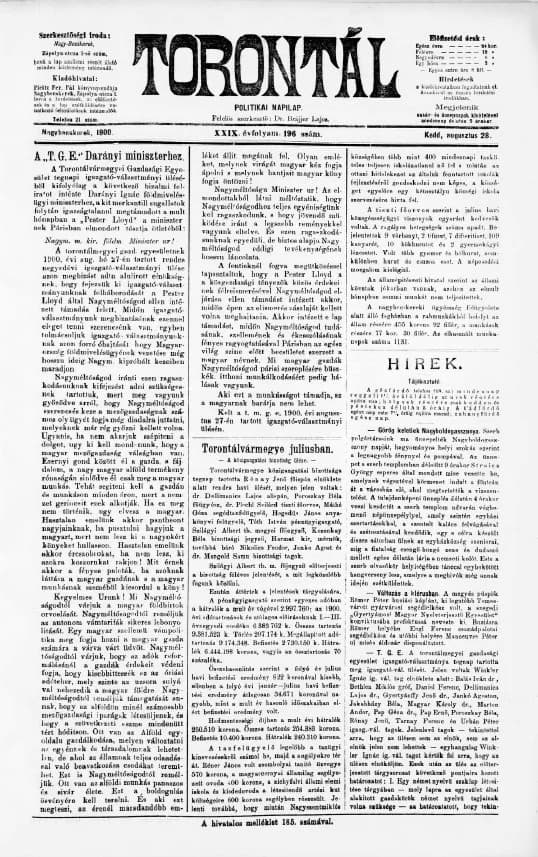 Torontál, 29. évf. 1900. augusztus 28. 196. sz.