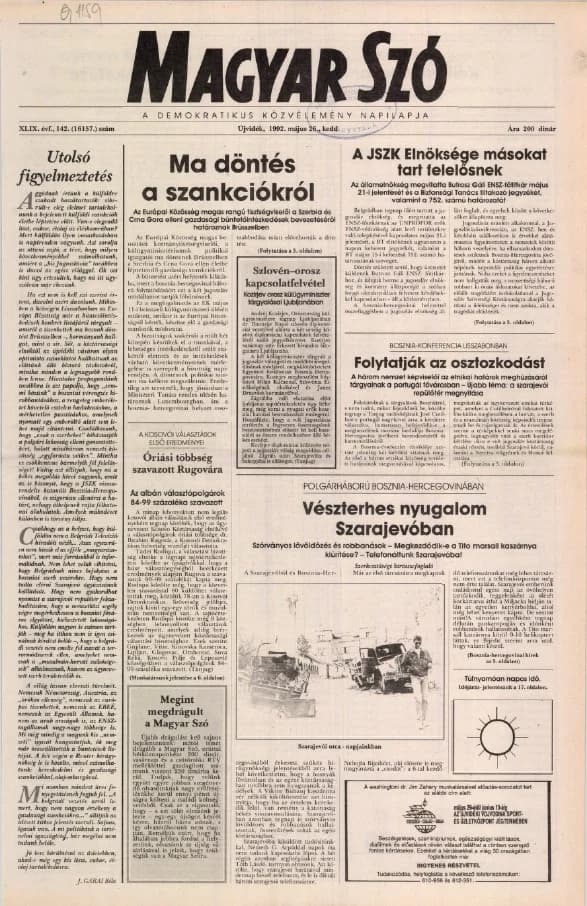 Magyar Szó, 49. évf. 1992. május 26. 142. sz.