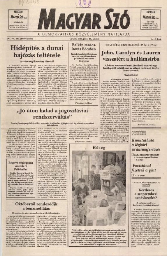 Magyar Szó, 56. évf. 1999. július 23. 162. sz. 1–16. oldal