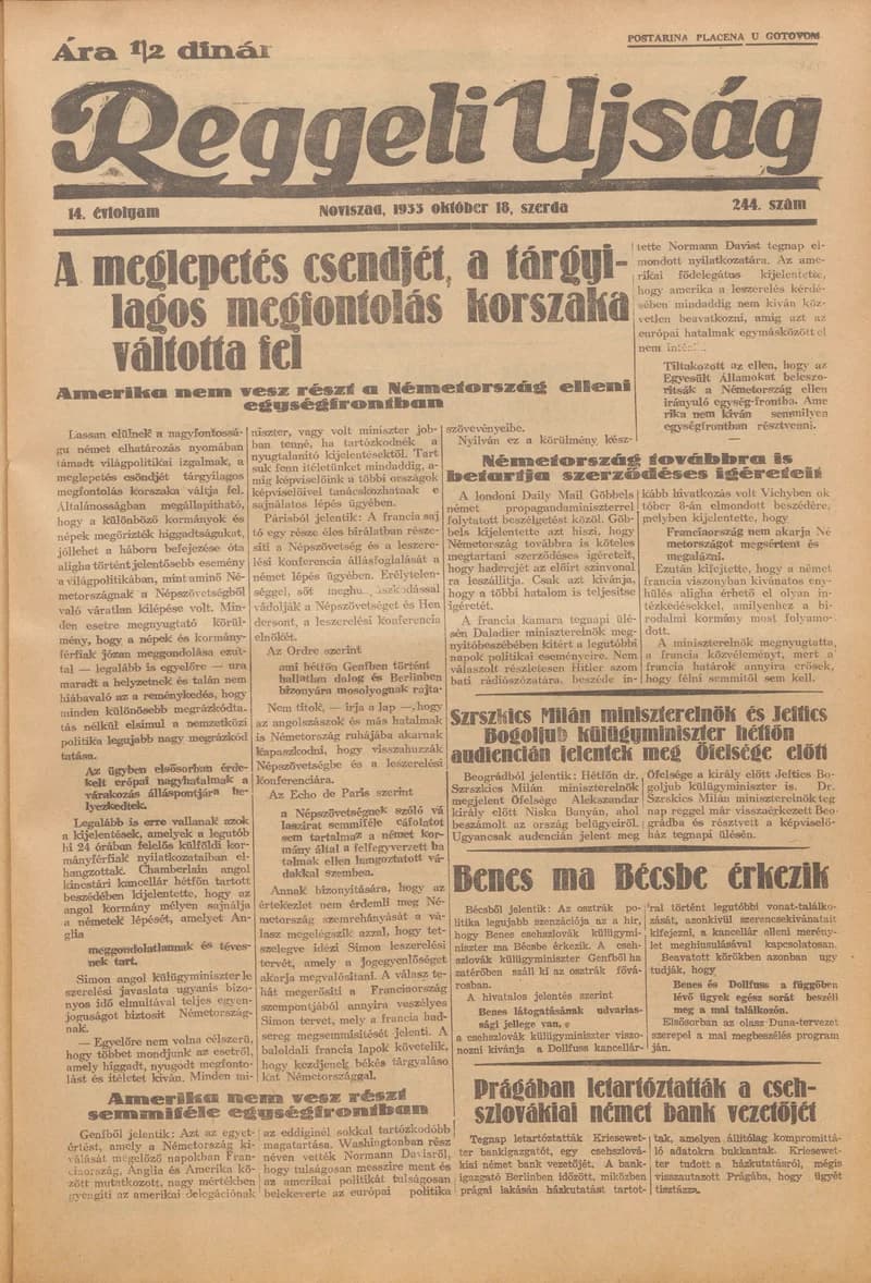 Reggeli Újság, 14. évf. 1933. október 18. 244. sz.