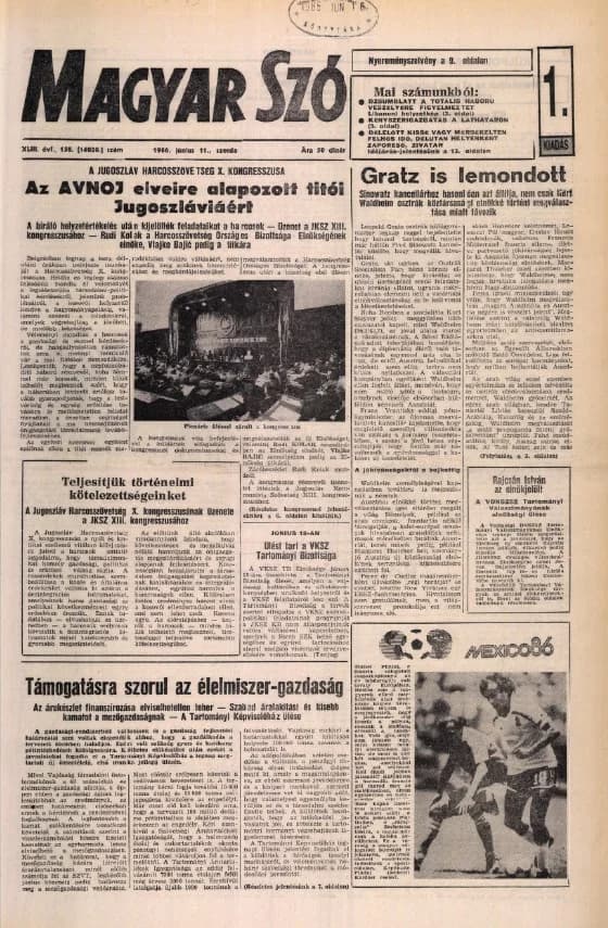Magyar Szó, 43. évf. 1986. június 11. 158. sz. 1–16. oldal