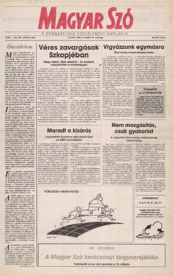Magyar Szó, 49. évf. 1992. november 8. 308. sz. 1–28. oldal