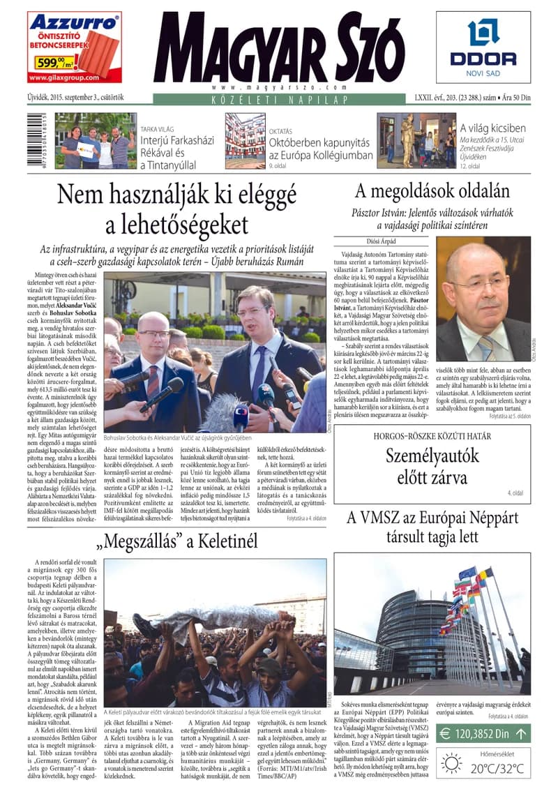 Magyar Szó, 72. évf. 2015. szeptember 3. 203. sz. 1–20. oldal