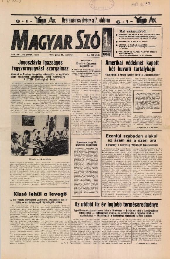 Magyar Szó, 44. évf. 1987. július 23. 200. sz. 1–16. oldal