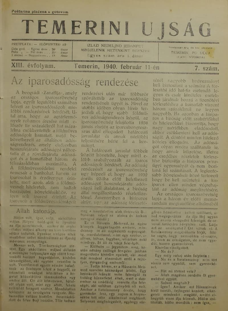 Temerini Újság 1928-1944, 13. évf. 1940. február 11. 7. sz.