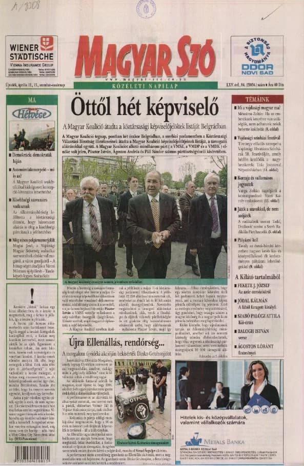 Magyar Szó, 65. évf. 2008. április 12. – 13. 84. sz. 1–28. oldal