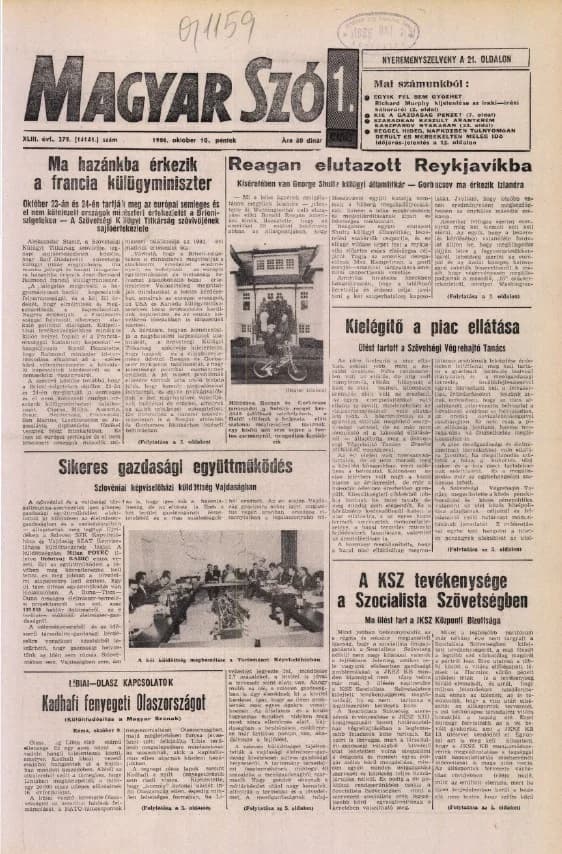 Magyar Szó, 43. évf. 1986. október 10. 279. sz. 1–24. oldal