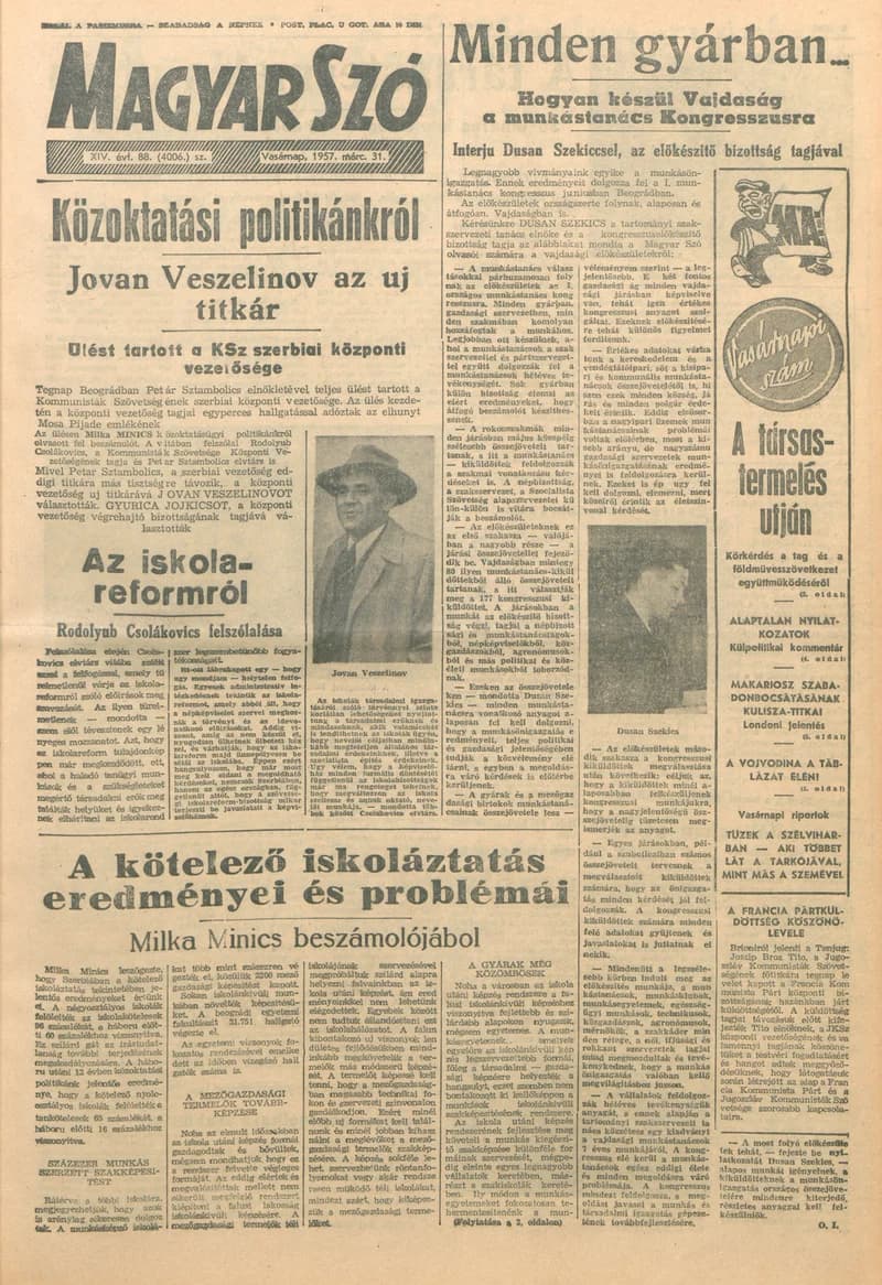 Magyar Szó, 14. évf. 1957. március 31. 88. sz. 1–24. oldal
