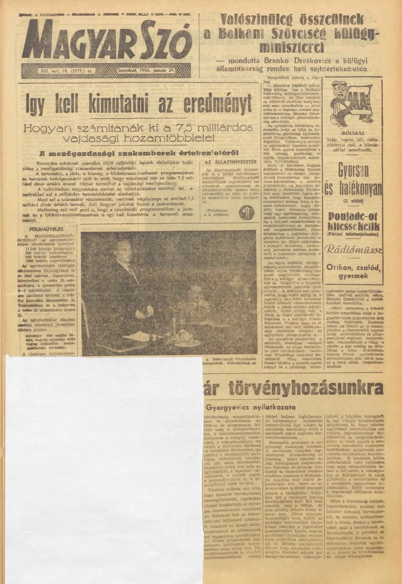Magyar Szó, 13. évf. 1956. január 21. 18. sz. 1–12. oldal