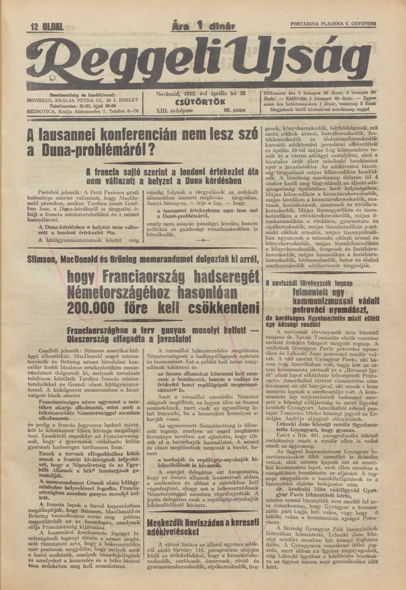 Reggeli Újság, 13. évf. 1932. április 28. 99. sz.
