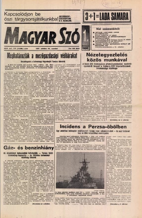 Magyar Szó, 44. évf. 1987. október 10. 279. sz. 1–20. oldal