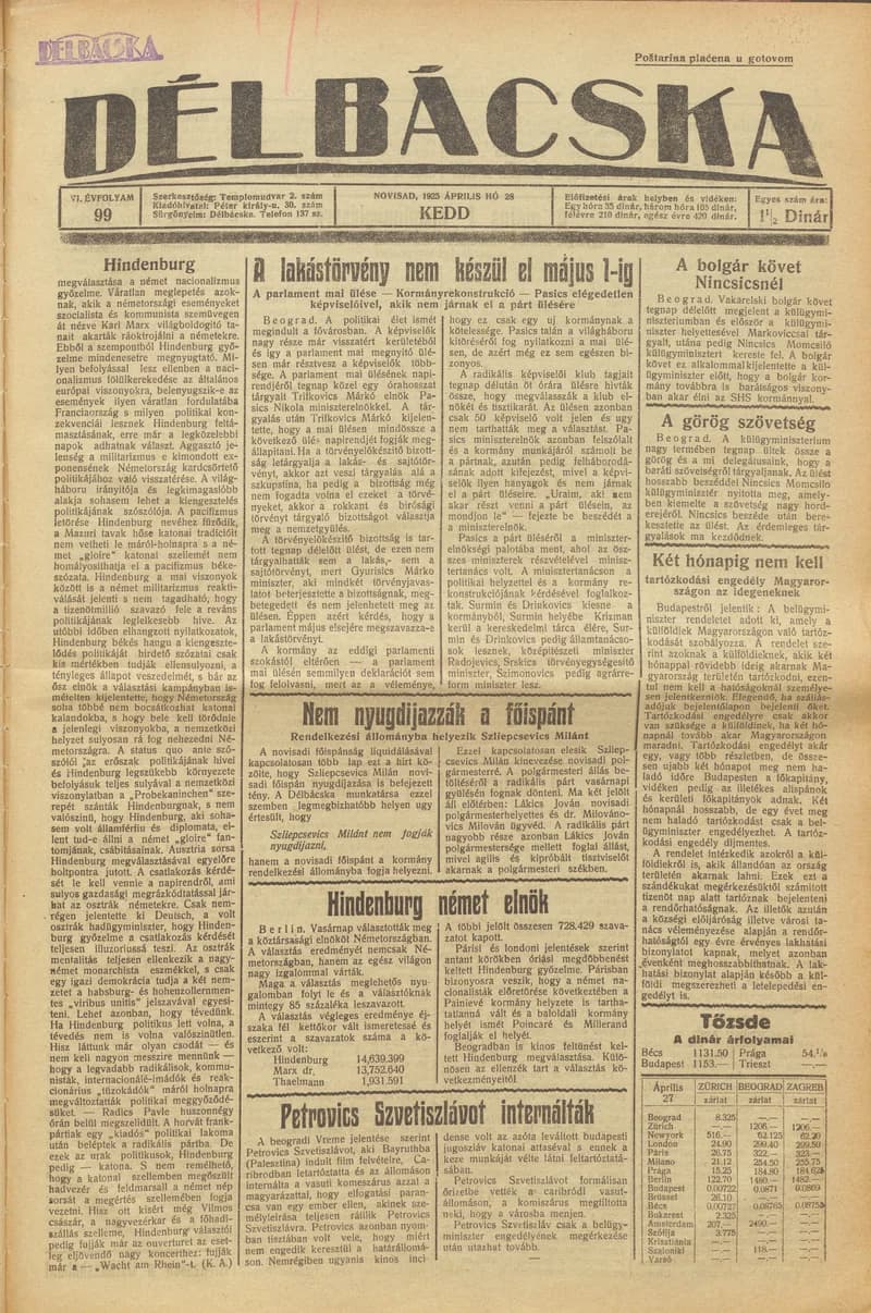 Délbácska, 6. évf. 1925. április 28. 99. sz.
