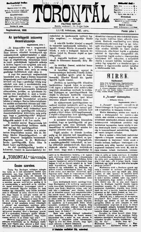 Torontál, 27. évf. 1898. július 1. 147. sz.
