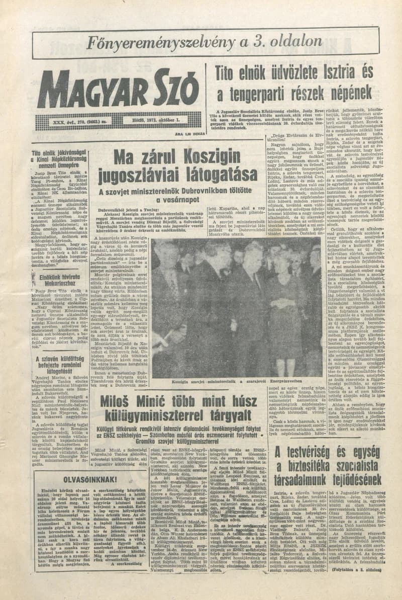 Magyar Szó, 30. évf. 1973. október 1. 270. sz. 1–4. oldal