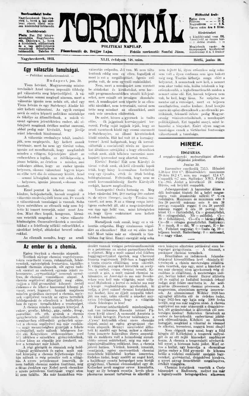 Torontál, 42. évf. 1913. június 30. 148. sz.