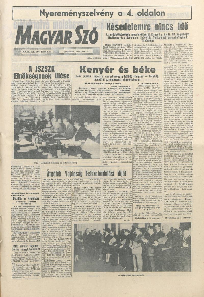 Magyar Szó, 31. évf. 1974. november 7. 307. sz. 1–16. oldal