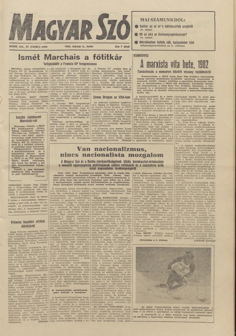 Magyar Szó, 39. évf. 1982. február 8. 37. sz. 1–8. oldal