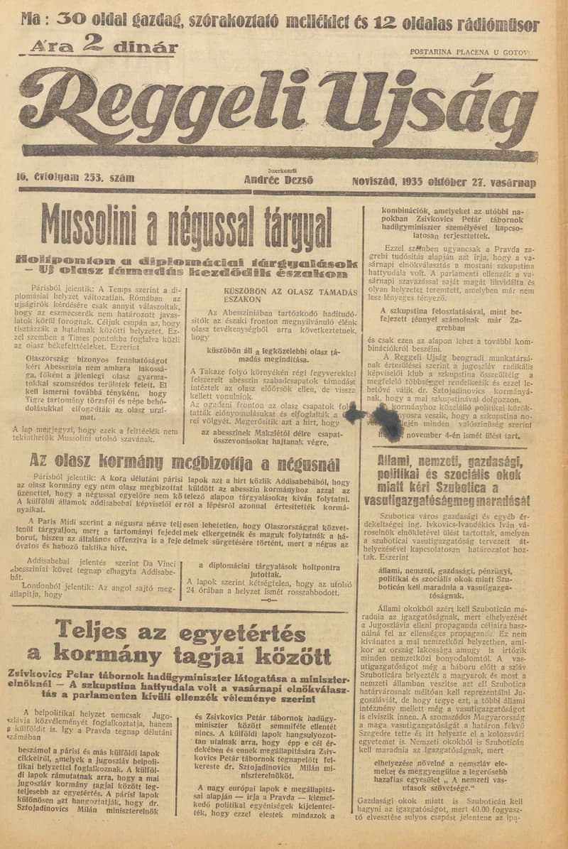 Reggeli Újság, 16. évf. 1935. október 27. 253. sz.