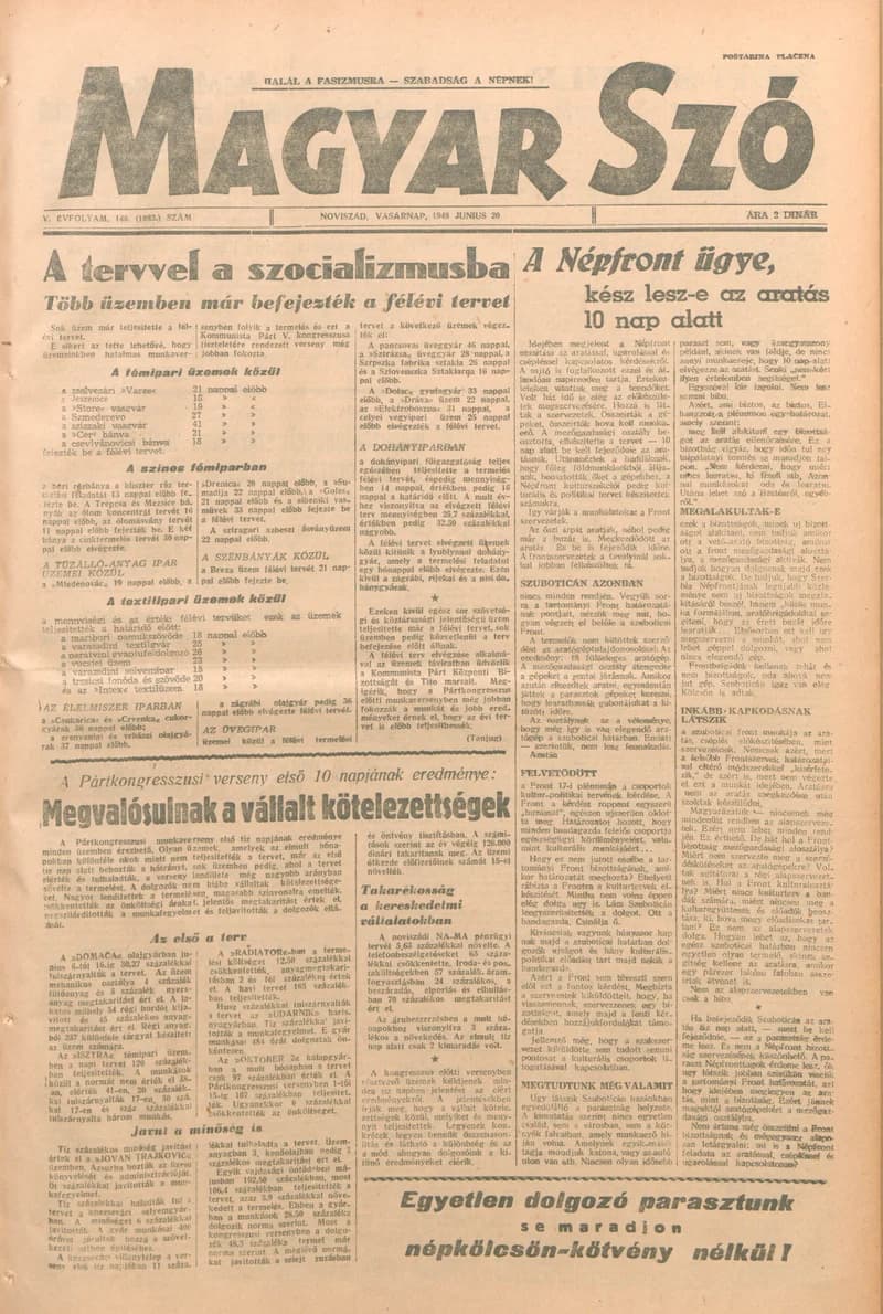 Magyar Szó, 5. évf. 1948. június 20. 146. sz. 1–4. oldal