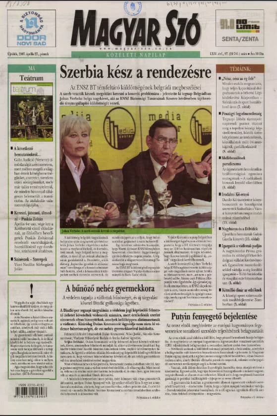 Magyar Szó, 64. évf. 2007. április 27. 97. sz. 1–20. oldal