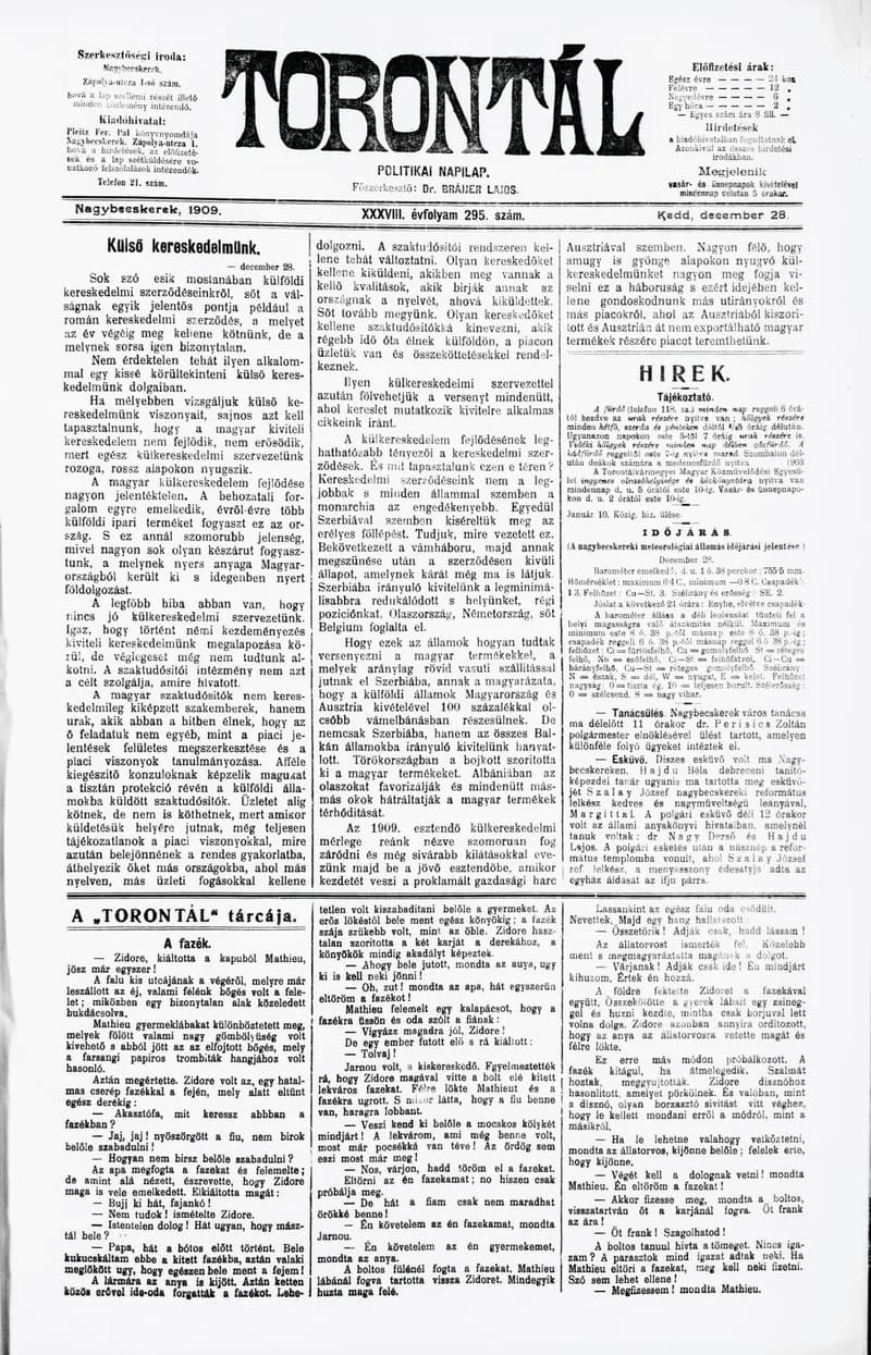 Torontál, 38. évf. 1909. december 28. 295. sz.