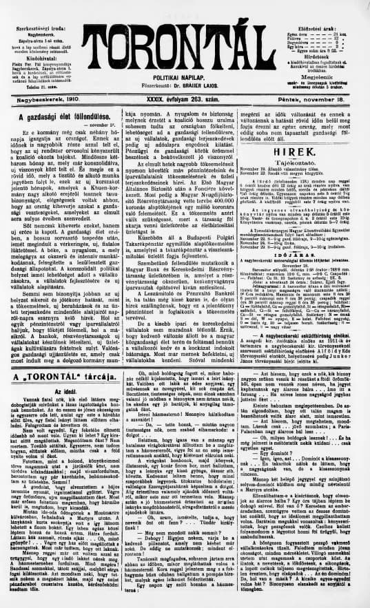 Torontál, 39. évf. 1910. november 18. 263. sz.