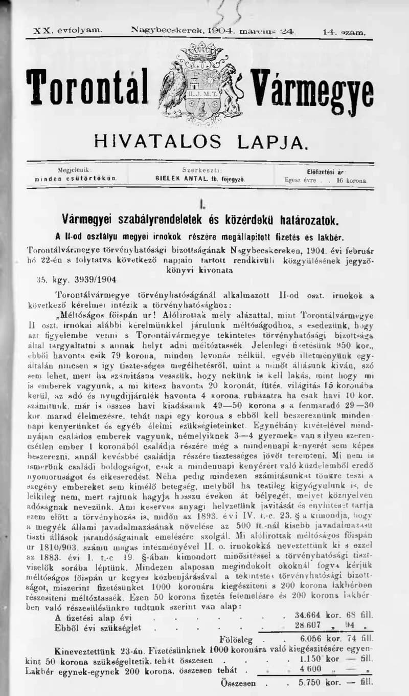 Torontál Vármegye Hivatalos Lapja, 20. évf. 1904. március 24. 14. sz.