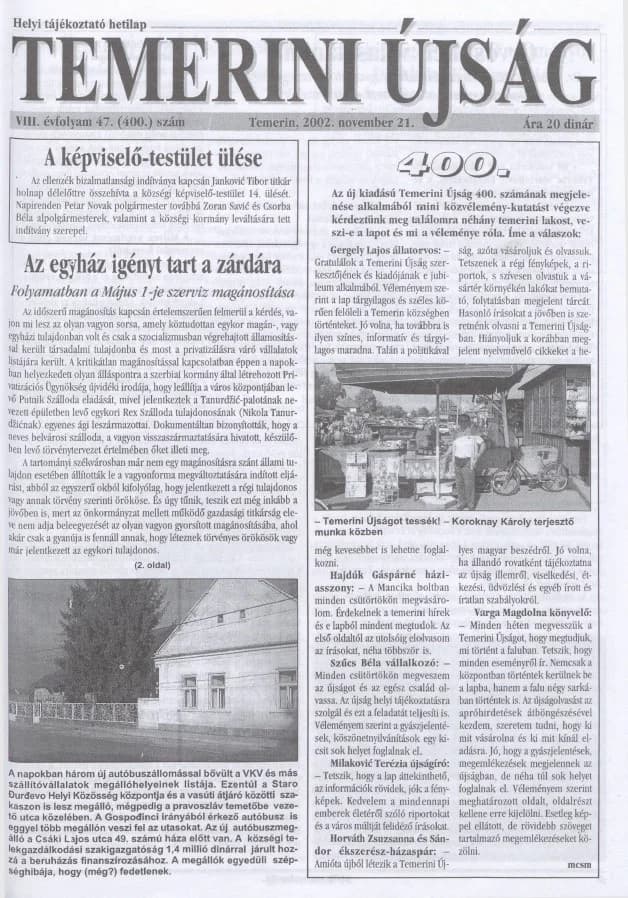 Temerini Újság, 8. évf. 2002. november 21. 47. sz.