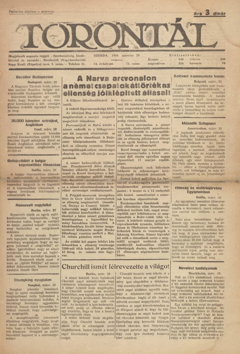 Torontál, 73. évf. 1944. március 29. 71. sz.