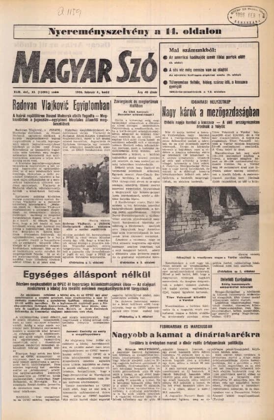 Magyar Szó, 43. évf. 1986. február 4. 33. sz. 1–20. oldal