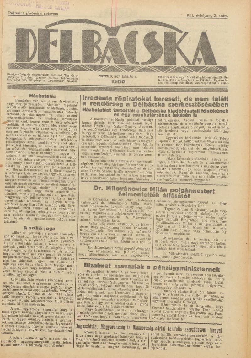 Délbácska, 8. évf. 1927. január 4. 2. sz.