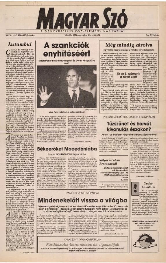 Magyar Szó, 49. évf. 1992. november 26. 326. sz. 1–16. oldal