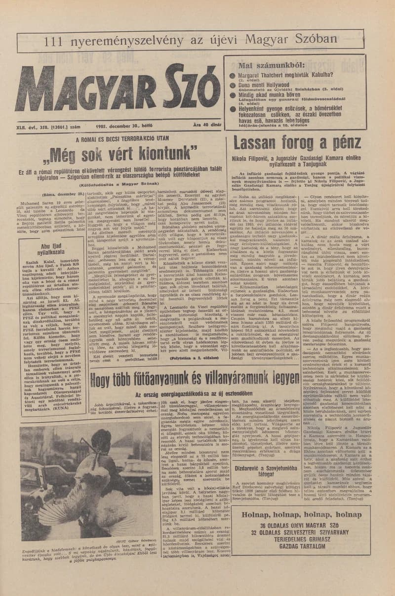 Magyar Szó, 42. évf. 1985. december 30. 358. sz. 1–20. oldal