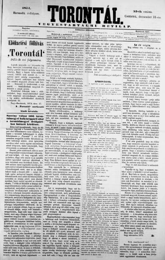 Torontál, 3. évf. 1874. december 31. 53. sz.