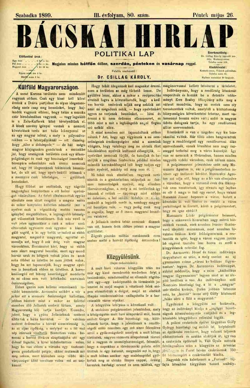 Bácskai Hirlap, 3. évf. 1899. május 26. 80. sz.