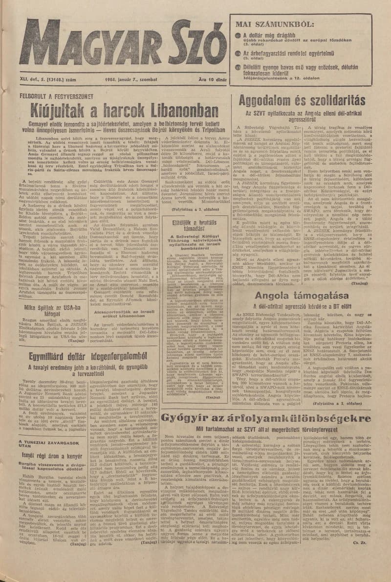Magyar Szó, 41. évf. 1984. január 7. 5. sz. 1–24. oldal