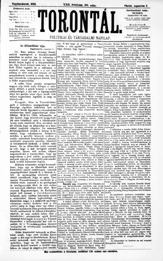 Torontál, 22. évf. 1893. augusztus 11. 183. sz.