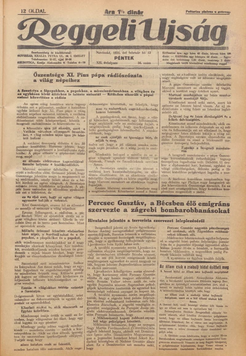 Reggeli Újság, 12. évf. 1931. február 13. 36. sz.
