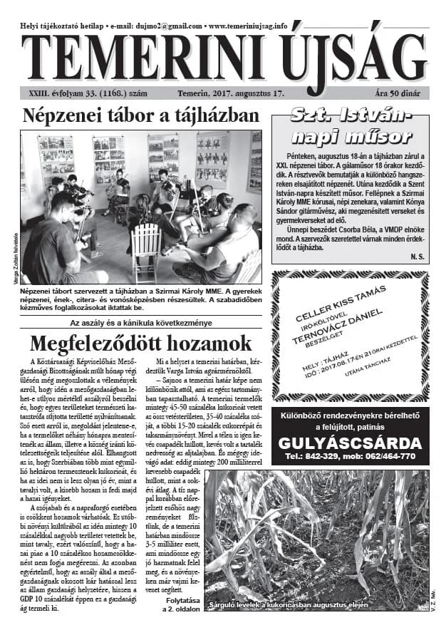 Temerini Újság, 23. évf. 2017. augusztus 17. 33. sz.